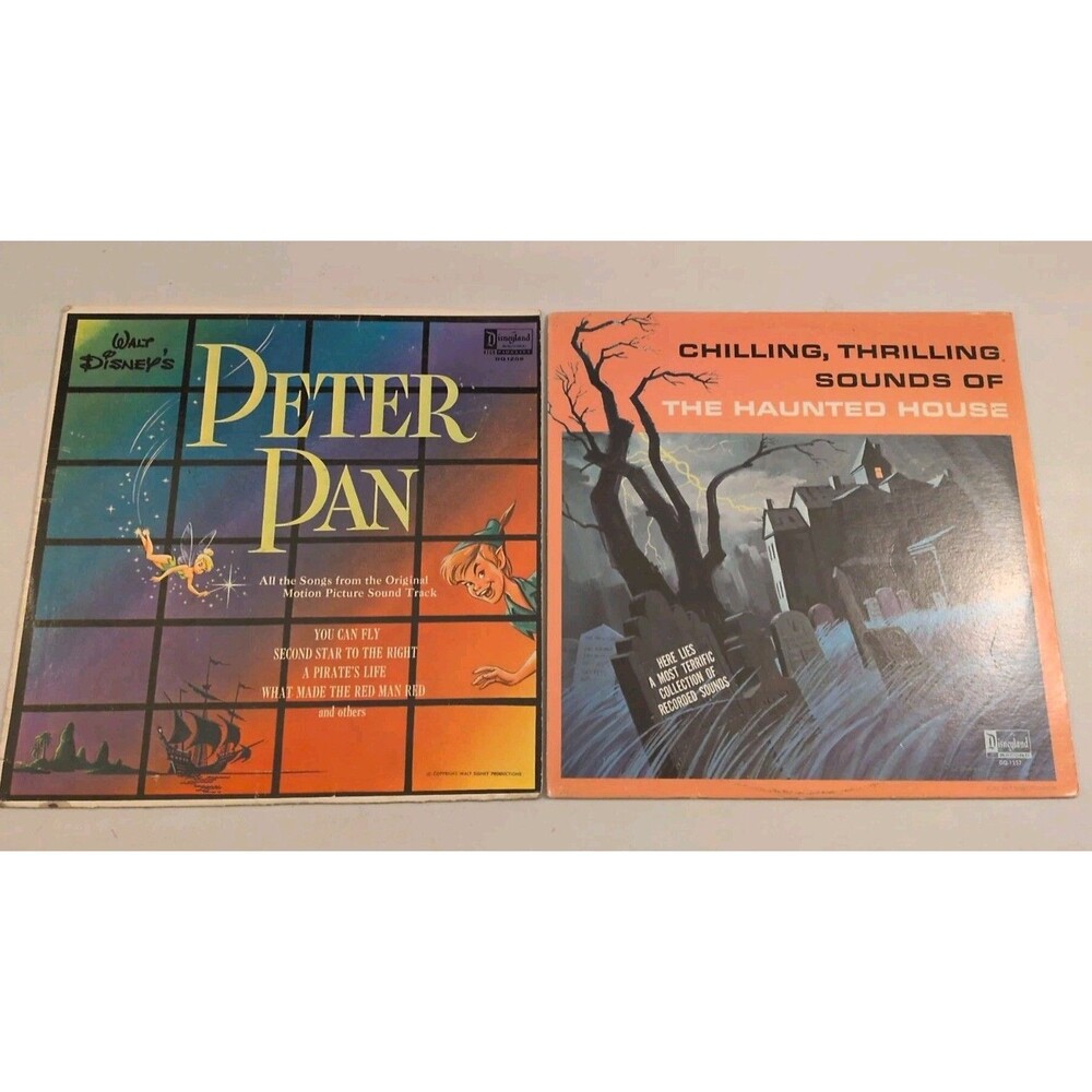 Vtg 1961/1964 Walt Disney's Vinyl Record Lot Peter Pan Soundtrack, Haunted House